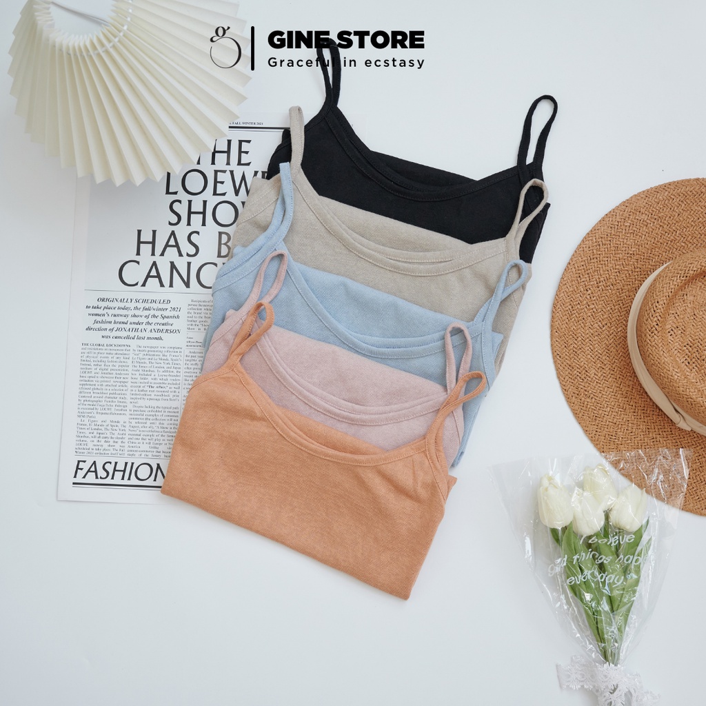 Áo hai dây nữ màu pastel GINE STORE mỏng mát, dễ thương - Áo dây Laura Cotton