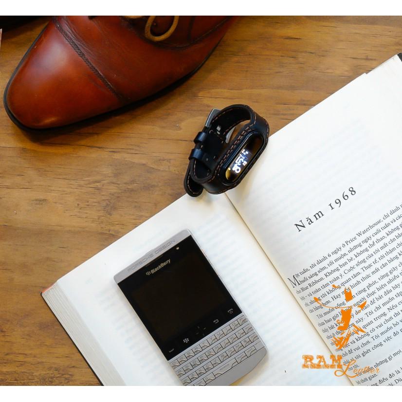 DÂY ĐỒNG HỒ CHO MIBAND 4 VÀ MIBAND 3 VER2 - DA BÒ ĐEN TUYỀN