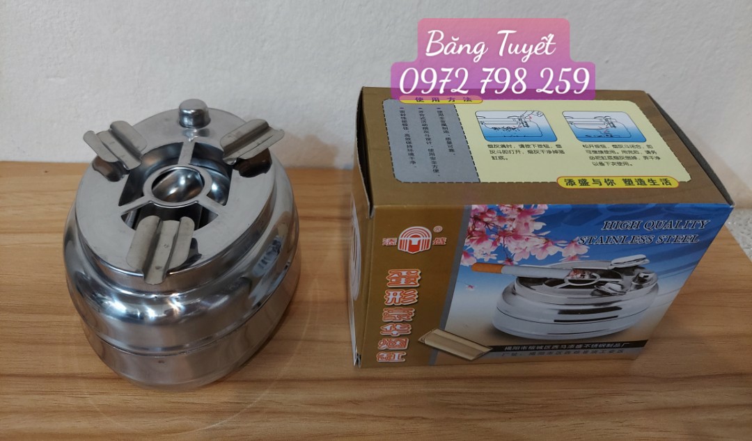 Gạt tàn thuoc Inox có nút bấm đóng mở ngăn đựng tiện dụng dễ vệ sinh