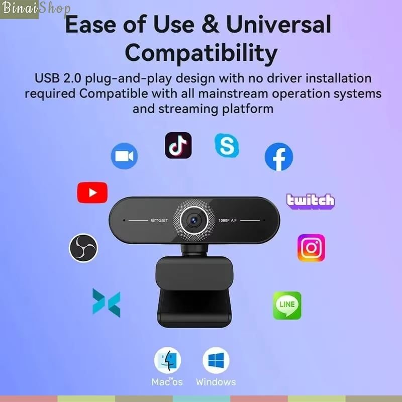 EMEET C60E / C60E Dual – Webcam Ultra HD 4K, PDAF Lấy Nét Siêu Nhanh, Mic Khử Ồn Dành Cho Học Online, Livestream Chuyên Nghiệp - Hàng chính hãng