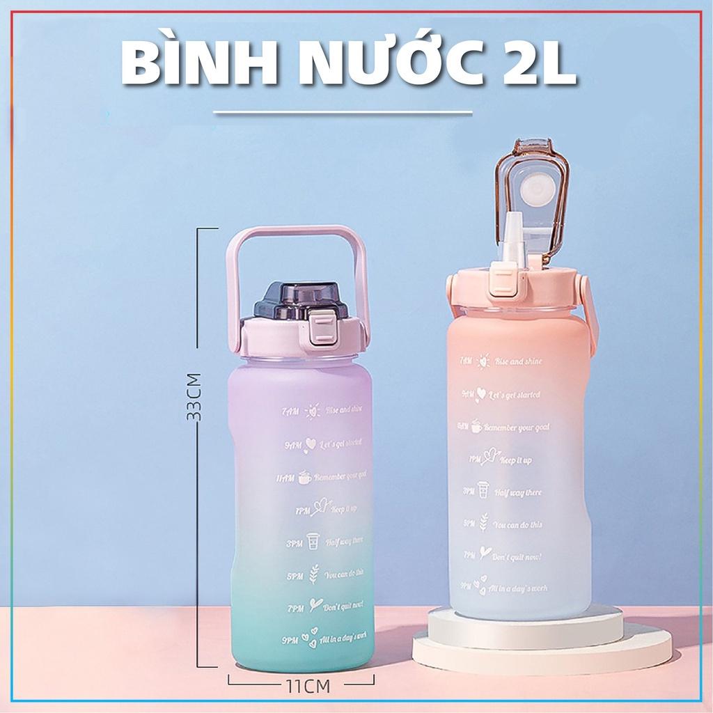 Bình Đựng Nước 2L Dễ Thương Có Vạch Báo Giờ Uống Nước