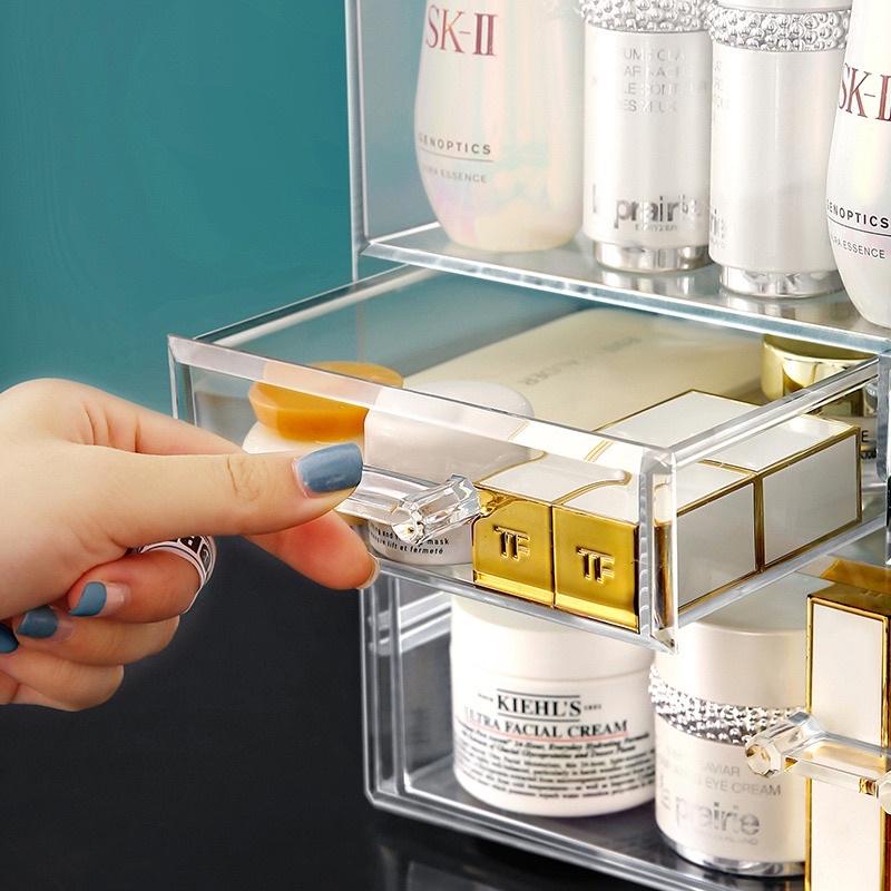 Hộp đựng mỹ phẩm trong suốt có nắp chống bụi size lớn