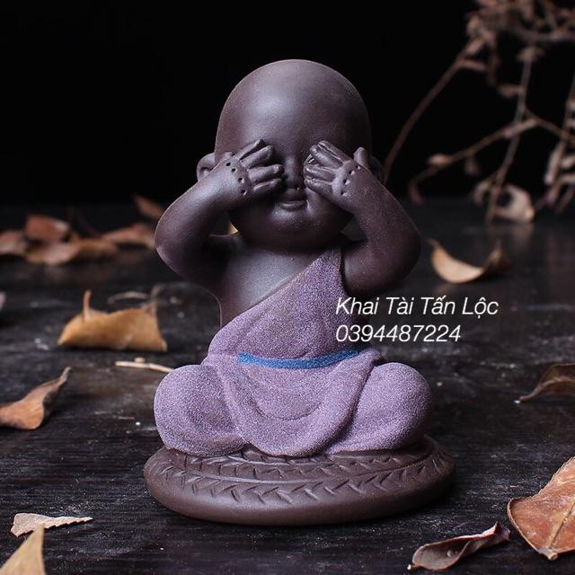 Bộ 3 chú tiểu tam không gốm tử sa mới nhất cao 10 cm