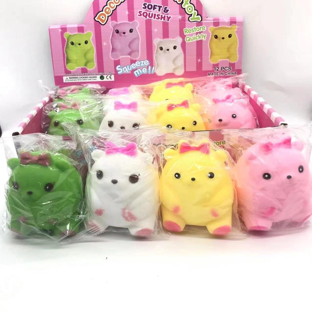 Squishy Mochi hình GẤU ĐEO NƠ mềm mịn dễ thương chân thực giảm stress co dãn đàn hồi ngộ nghĩnh bóp giải trí