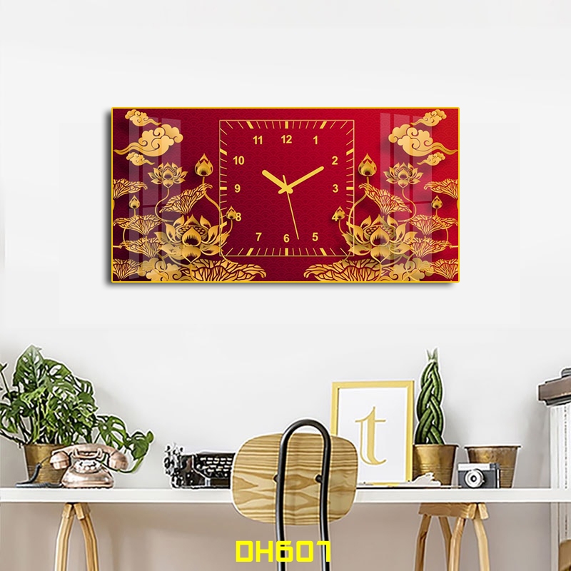 Đồng Hồ Treo Tường Cao Cấp Mẫu Cá Và Hoa Sen - Tranh Tráng Gương Treo Phòng Ngủ, Phòng Khách