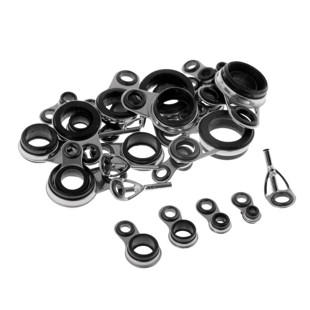 29pcs Durable Fishing Rod Guides Tip Ceramic Eye Ring Stainless Steel Frame