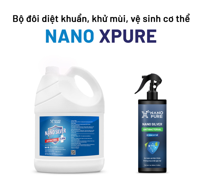 DUNG DỊCH NANO SILVER 35PPM NANO XPURE 4L+CHAI XỊT NANO BẠC DIỆT KHUẨN KHỬ MÙI VỆ SINH CƠ THỂ 500ML-KHỬ MÙI,KHỬ KHUẨN, DIỆT KHUẨN-AHT CORP (AHTC)