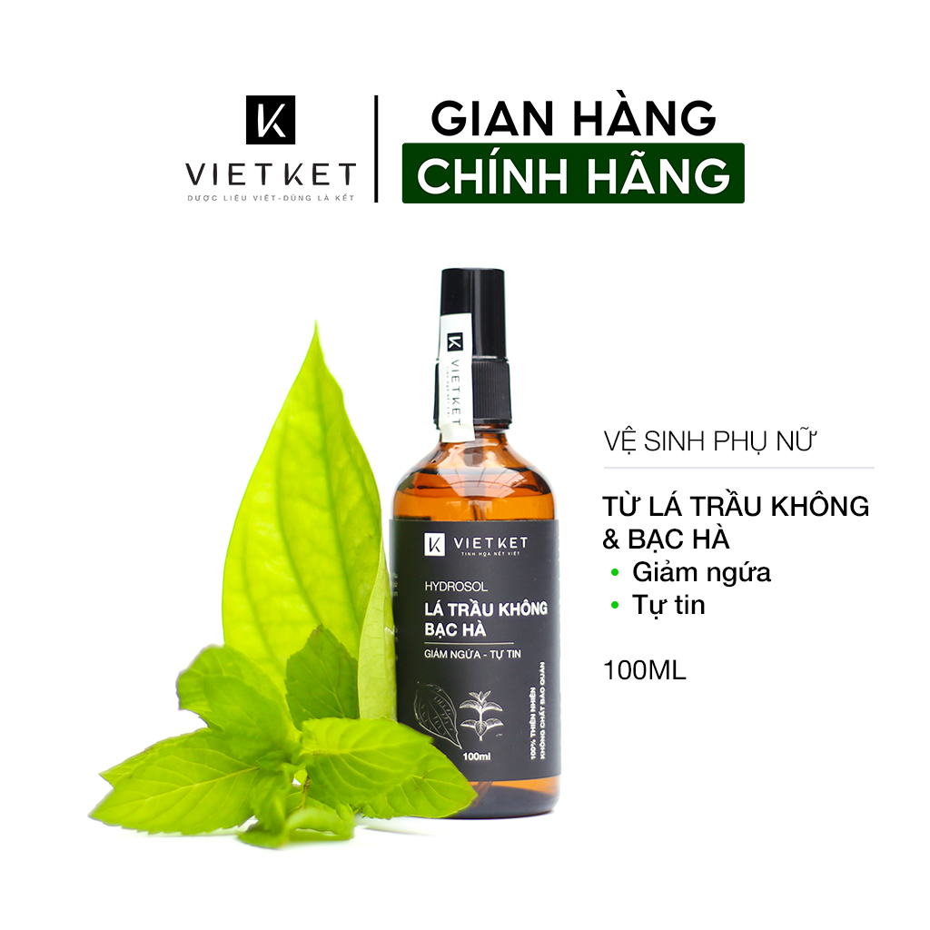 Hydrosol lá trầu không bạc hà VIETKET 100ml - Dung dịch vệ sinh phụ nữ giúp giảm ngứa, tự tin