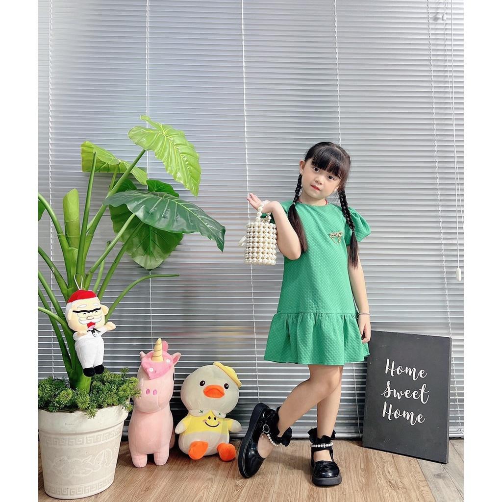 Đầm váy babydoll tay phồng cho bé gái màu trắng hồng xanh diện đi chơi đi học đẹp size 12-40kg chất vải mềm mát