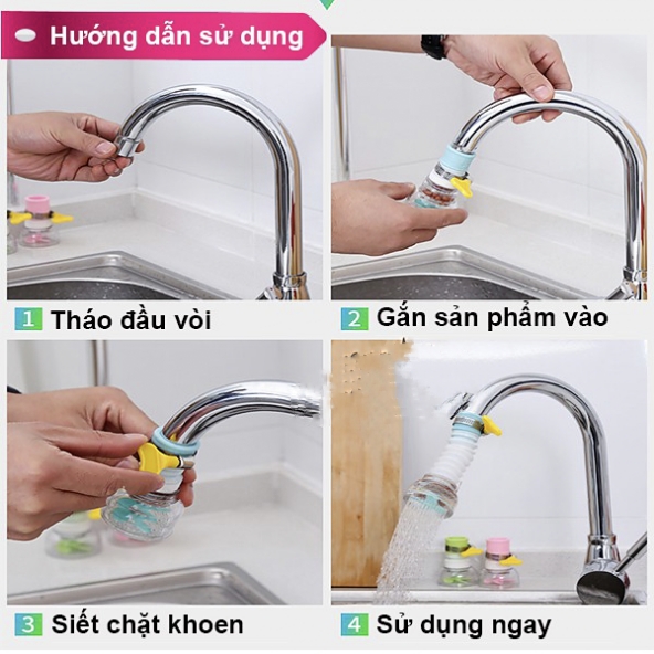 Đầu lọc nước trực tiếp tại vòi. Hai tầng Lộc. Cánh quạt xoay 360 độ,