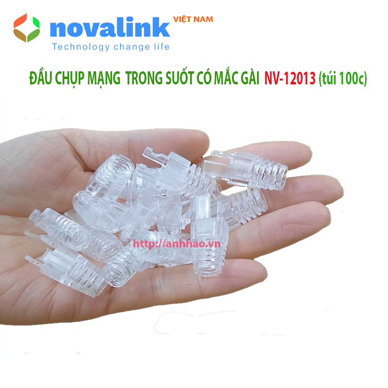 Đầu chụp hạt mạng trong suốt, có móc gài dùng cho đầu bấm cat5/cat6