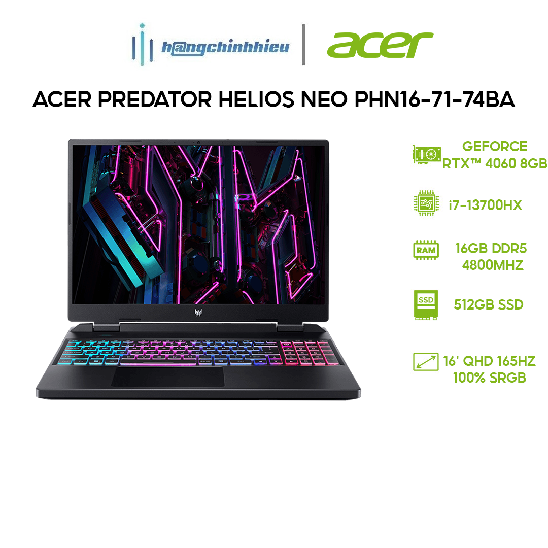 Laptop Acer Predator Helios Neo PHN16-71-74BA (i7-13700HX|16GB|512GB|RTX 4060 8GB) Hàng chính hãng