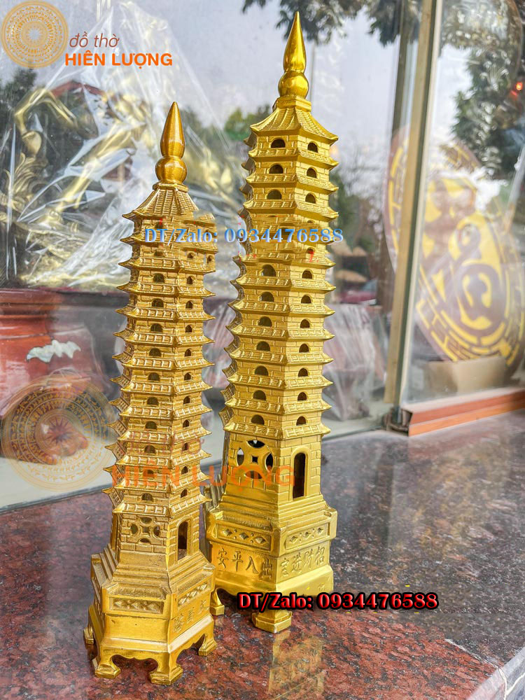 Tháp Văn Xương 13 Tầng Bằng Đồng Vàng Nguyên Chất Phong Thủy Cao 30cm, 40cm - Biểu Tượng Của Trí Tuệ