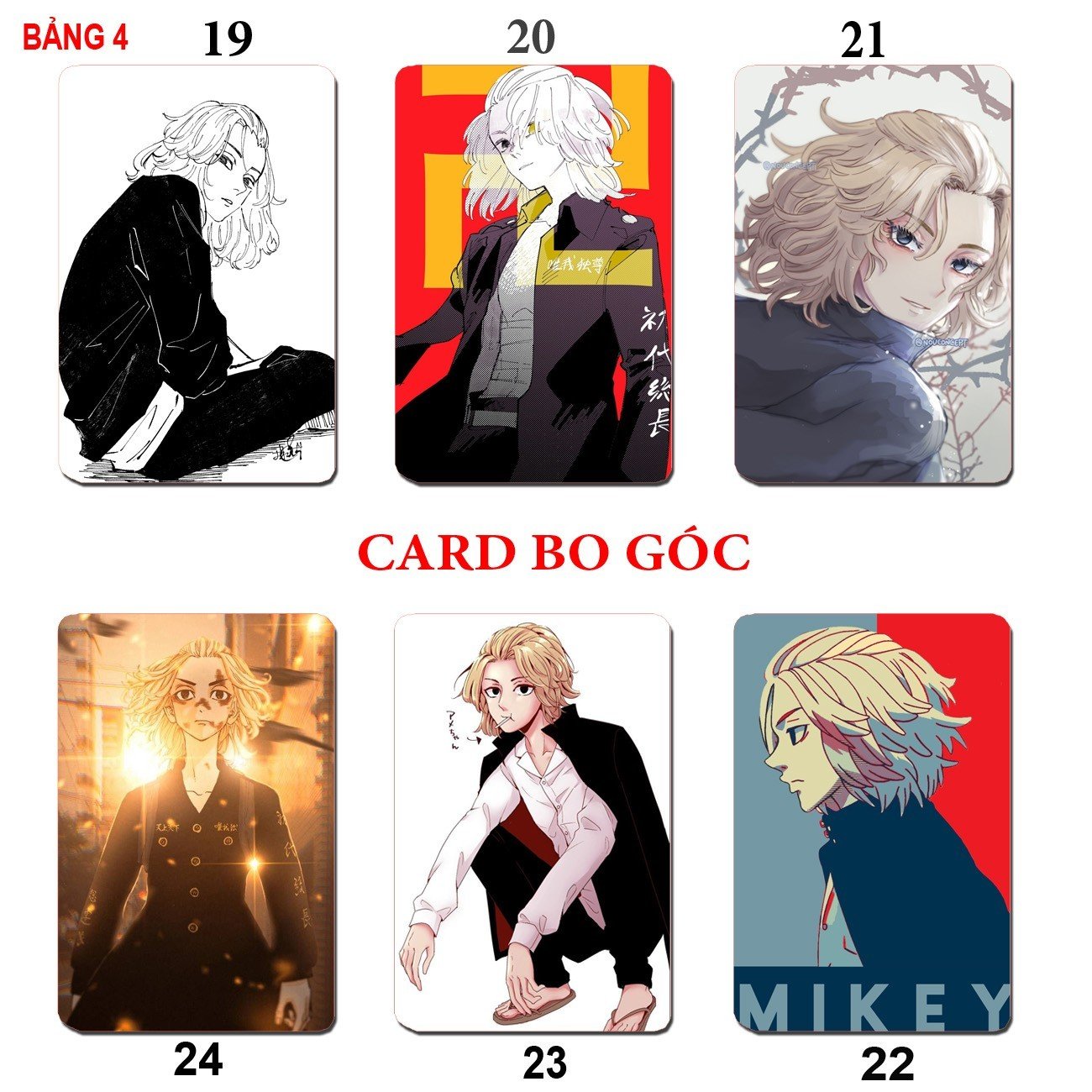 Card bo góc Mikey Sano Manjiro 6 ảnh khác nhau/ Thẻ card hình Sano Manjino Mikey Anime Tokyo Revengers