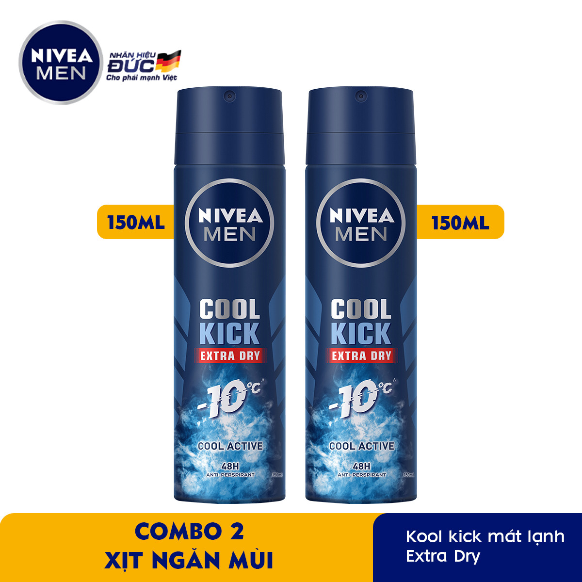 Combo 2 Xịt Ngăn Mùi NIVEA MEN Cool Kick Mát Lạnh 150ml - 82883