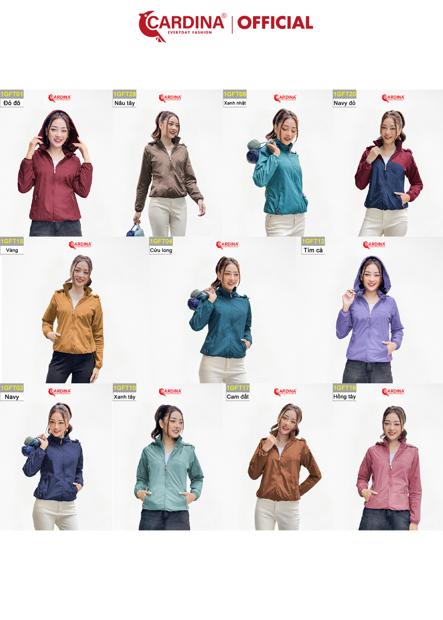 Áo Gió Nữ CARDINA 2 Lớp Chất Gió Trơn Lót Lưới Cao Cấp Cản Gió, Cản Bụi, Chống Nước 1GFT