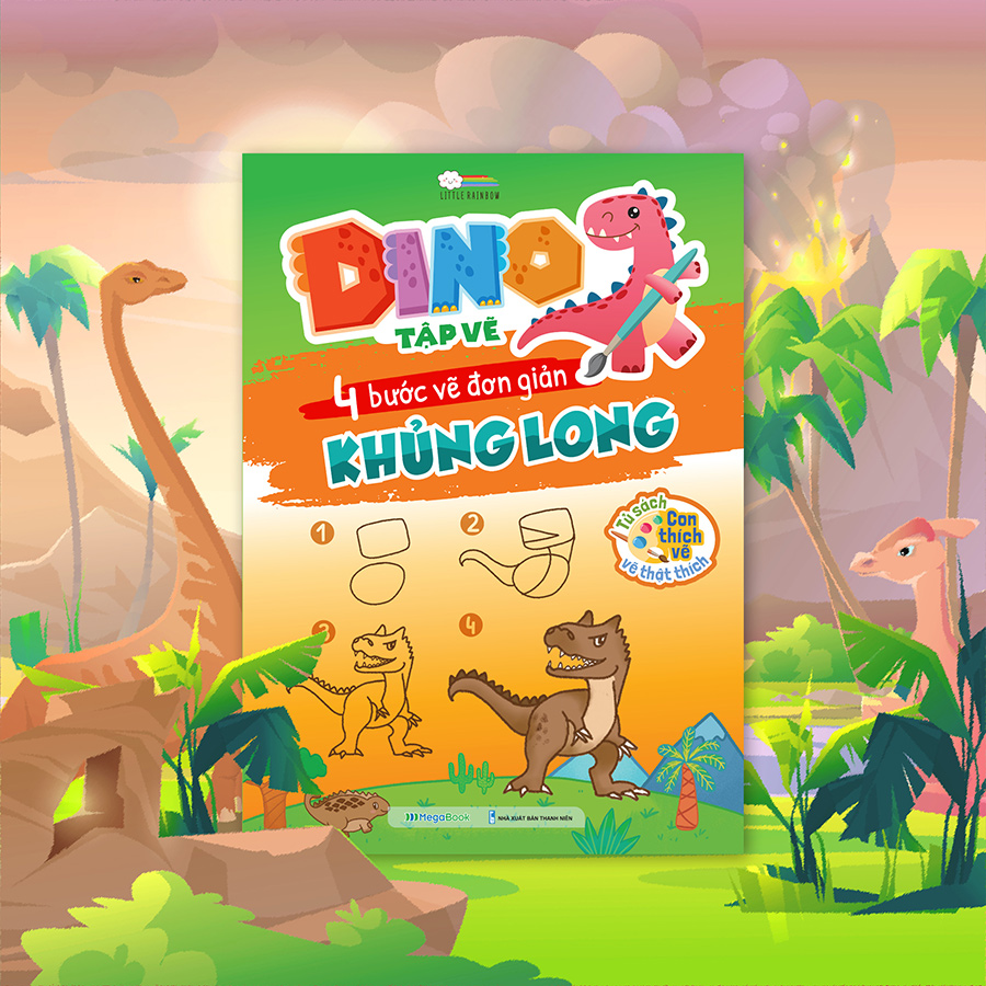 DINO tập vẽ - 4 bước vẽ đơn giản Khủng Long