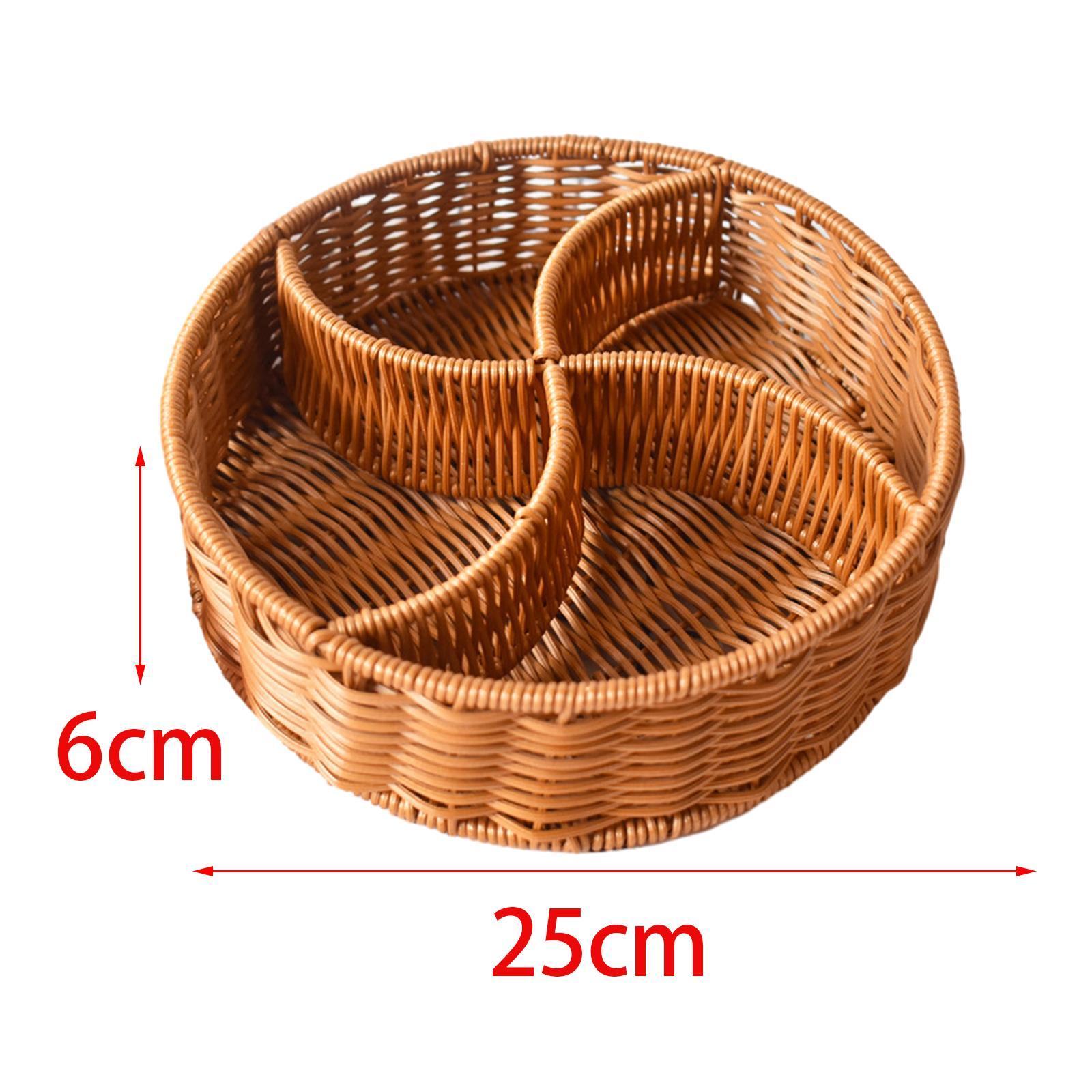 Hand Woven Serving Basket Food Storage Tray Divided Dividers Candy Serving Tray Round Fruit Basket for Hotel Breakfast Pantry
