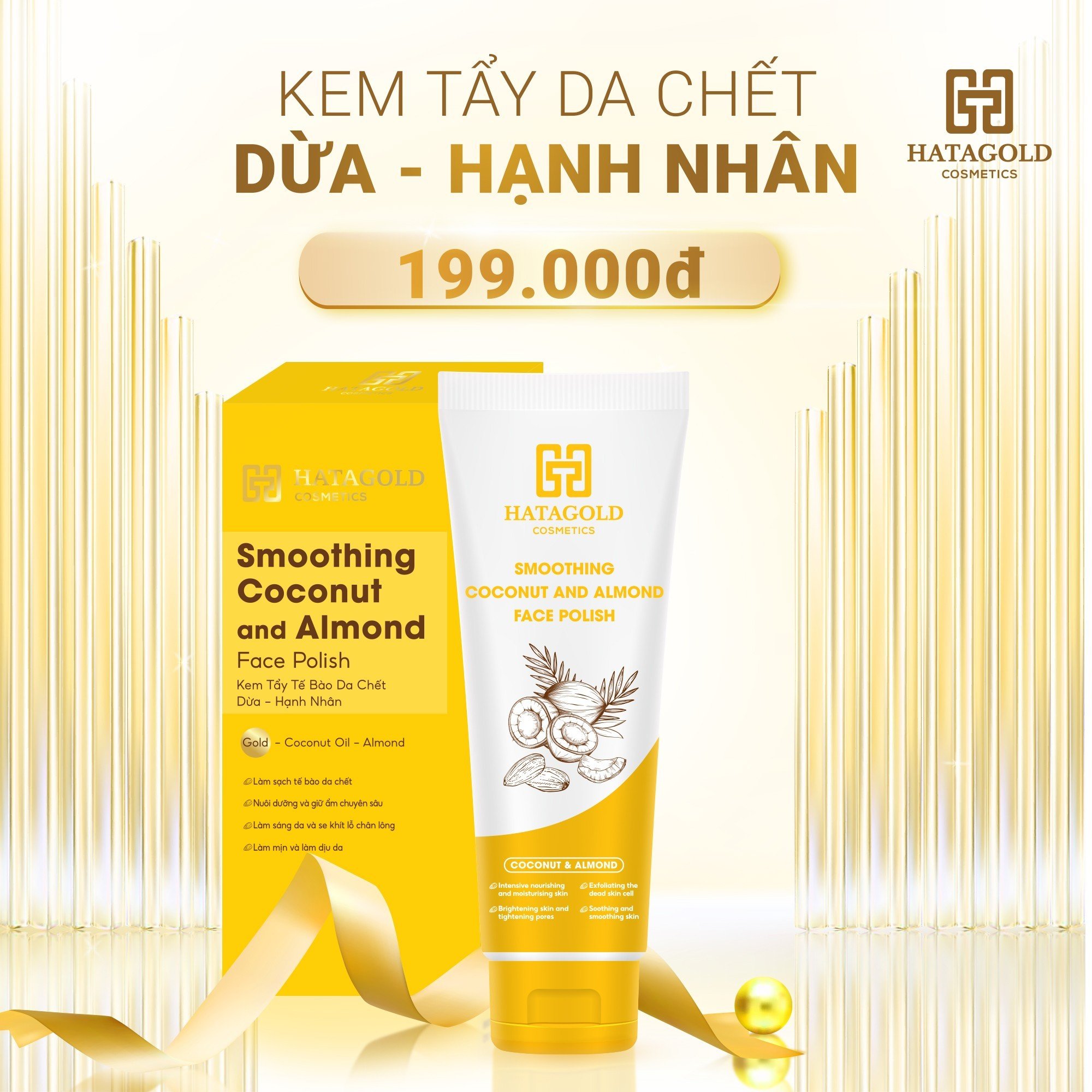 HATAGOLD | Kem Tẩy Da Chết Dừa - Hạnh Nhân | Smoothing Coconut and Almond Face Polish - KL:160g