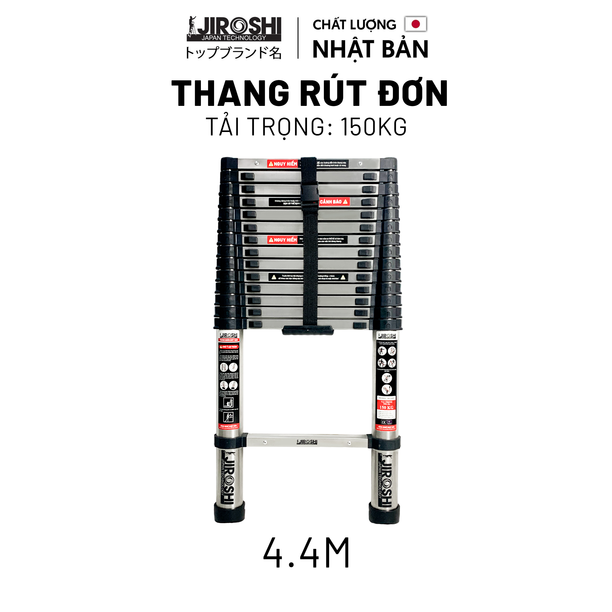 Thang nhôm rút Jiroshi Nhật Bản 2m6 3m2 3m8 4m4 5m 5m8 7m, thang rút inox new 2023 - 4M4 INOX VIP