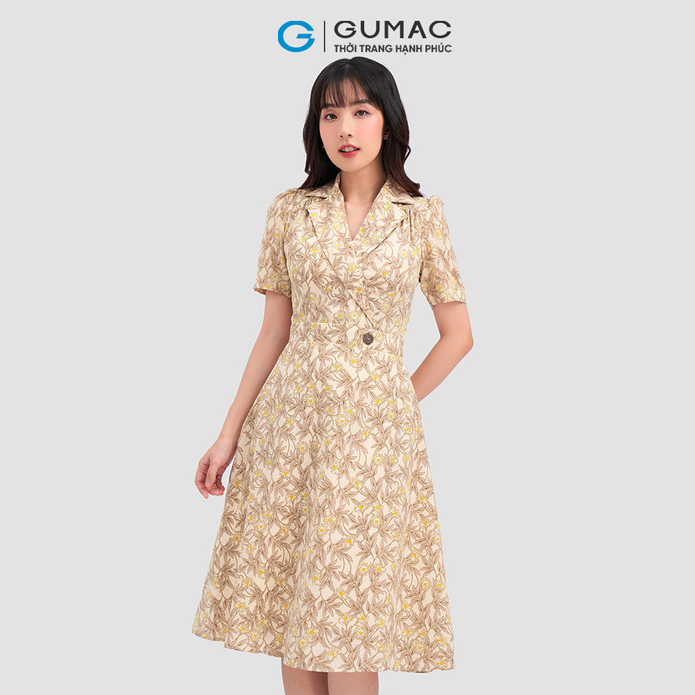 Đầm hoa cổ danton thời trang GUMAC LD1115