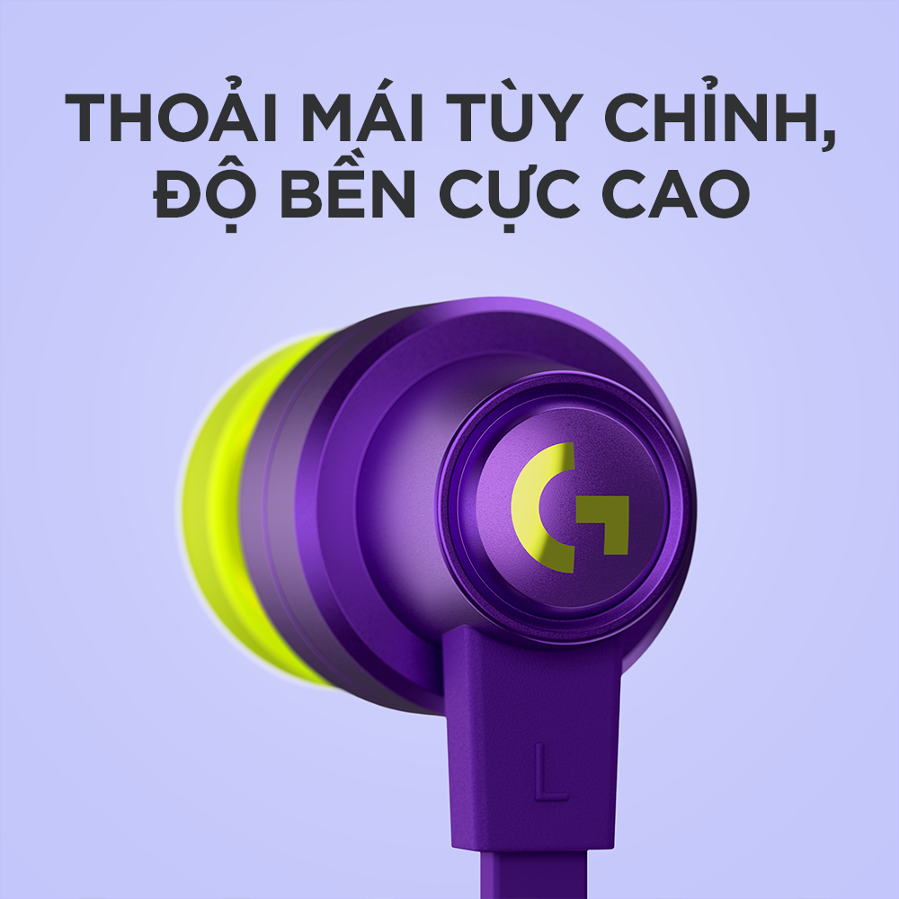 Tai nghe chơi game IN-EAR Logitech G333 - Kết nối giắc 3.5mm và USB type C 4.9 - Màu tím - Hàng chính hãng