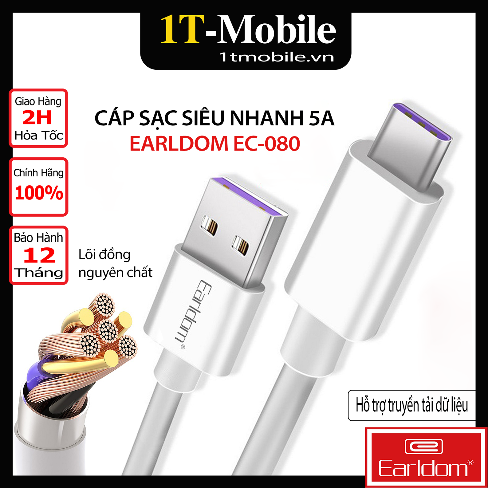 Cáp Sạc Siêu Nhanh 5A Earldom EC-080 - Hàng Chính Hãng