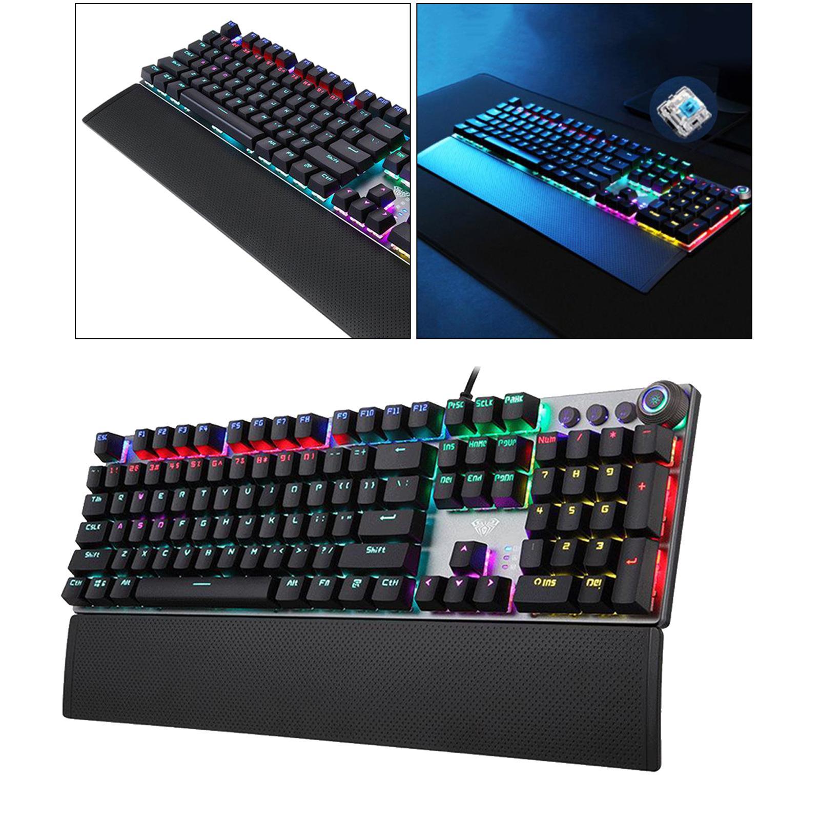 LED Backlit Mechanical Keyboard with Hand Rest Quick-Response for PC Gamers
