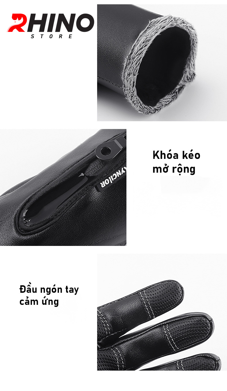 Găng tay giữ ấm mùa đông chống gió, kháng nước mưa Rhino G9013 Bao tay chống trượt đi xe máy, xe đạp lót nỉ cho nam nữ, bảo hộ đi phượt - hàng chính hãng