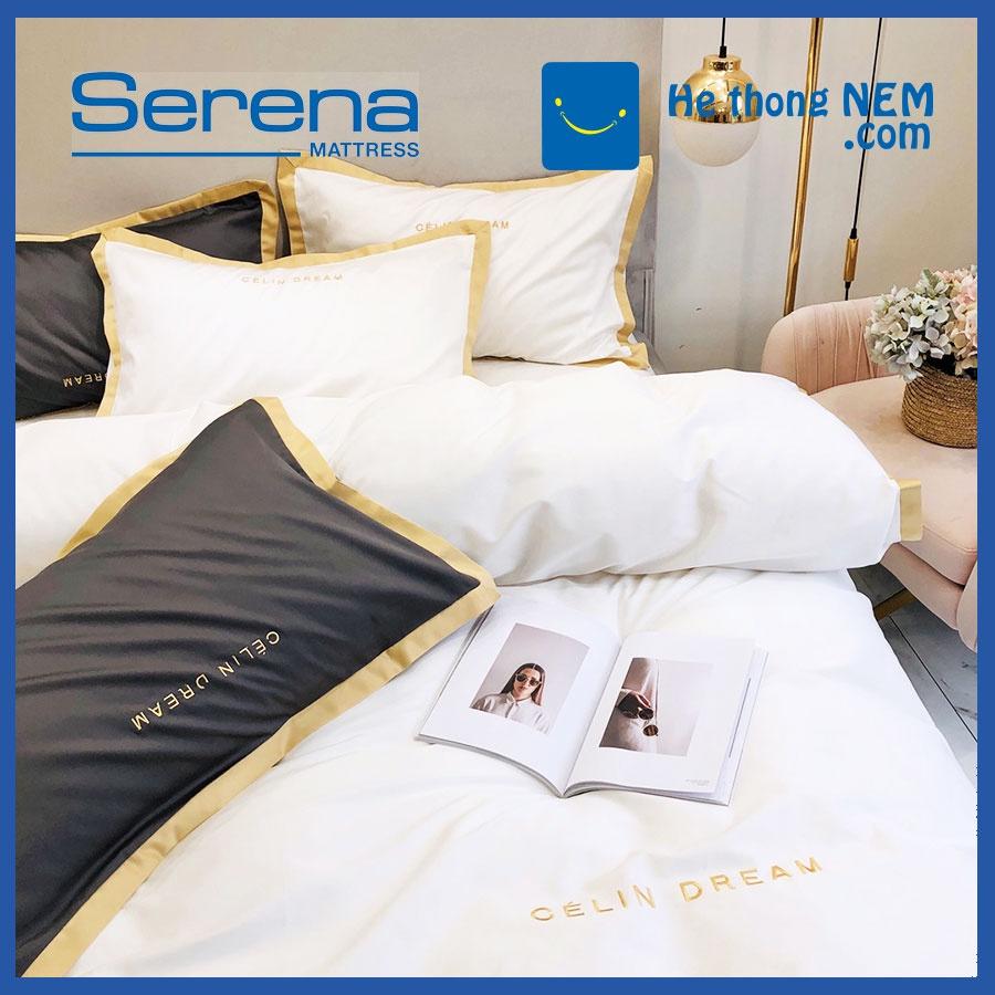 Bộ Chăn Ga Gối 5 Món Lụa Pháp SERENA Drap Giường Chăn Ga Gối Đệm Cao Cấp - Hệ Thống Nệm