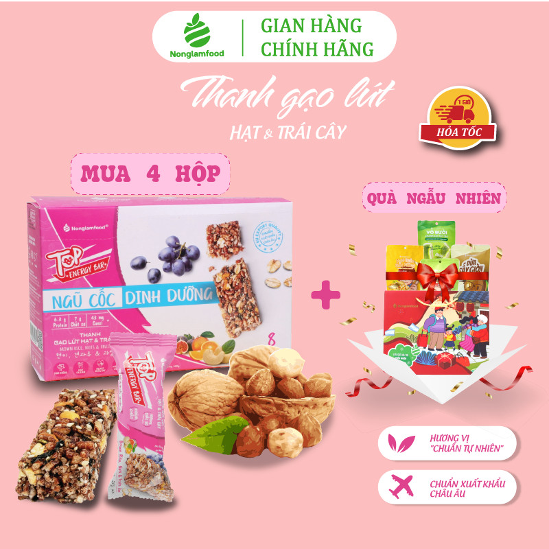 [THUẦN CHAY]Thanh gạo lứt hạt & trái cây Nonglamfood hộp 8 thanh 136g | Chay mặn đều dùng được | Hỗ trợ ăn kiêng giảm cân | Bỏ sung dưỡng chất