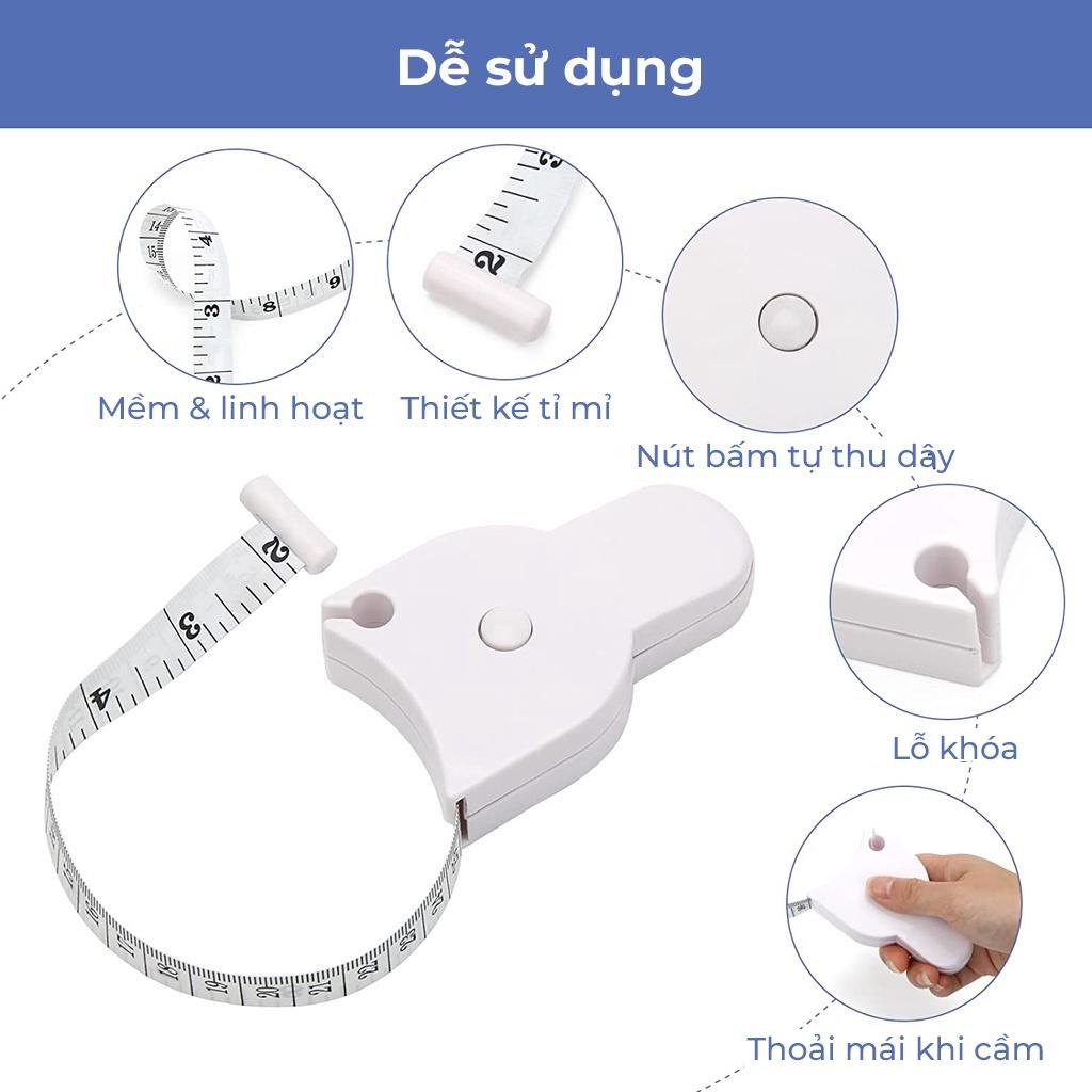 Thước dây đo eo, thước dây cuộn dài 1.5m tự thu gọn, đo eo, ngực, bắp chân, đùi, mông