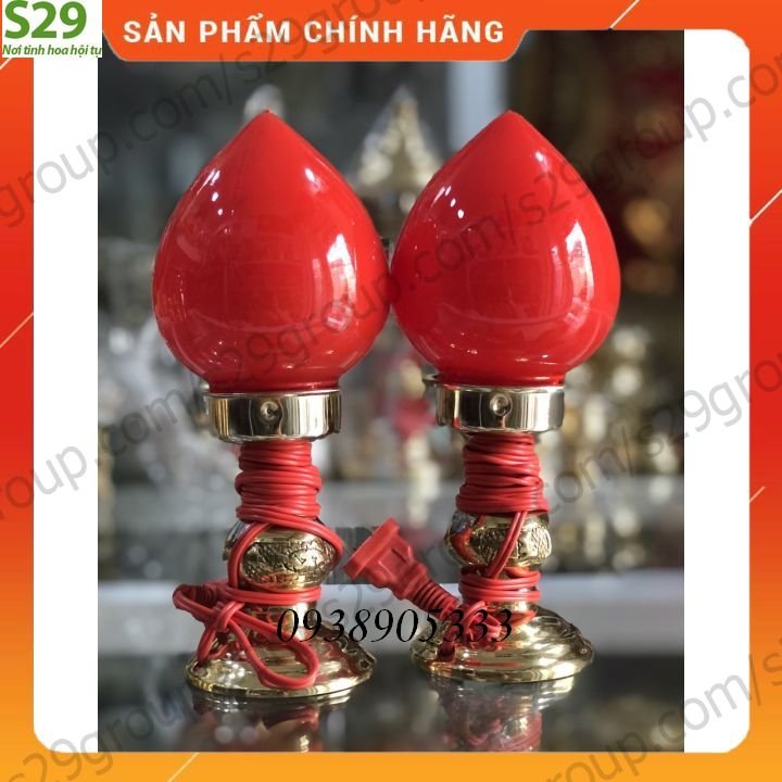 Compo đôi đèn thờ bằng đồng cao 21cm,đồ thờ cúng cao cấp