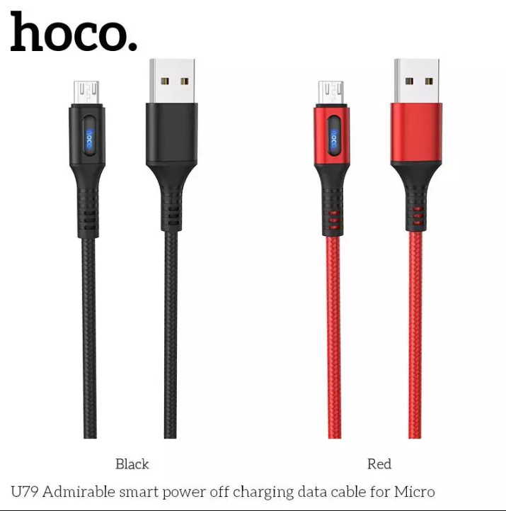 Hình ảnh hoco u79 dây sạc tự ngắt điện khi đầy micro usb 2.4a dài 1m - cáp sạc nhanh bọc dù có đèn led cho samsung oppo xiaomi giao mầu ngẫu nhiên - hàng chính hãng