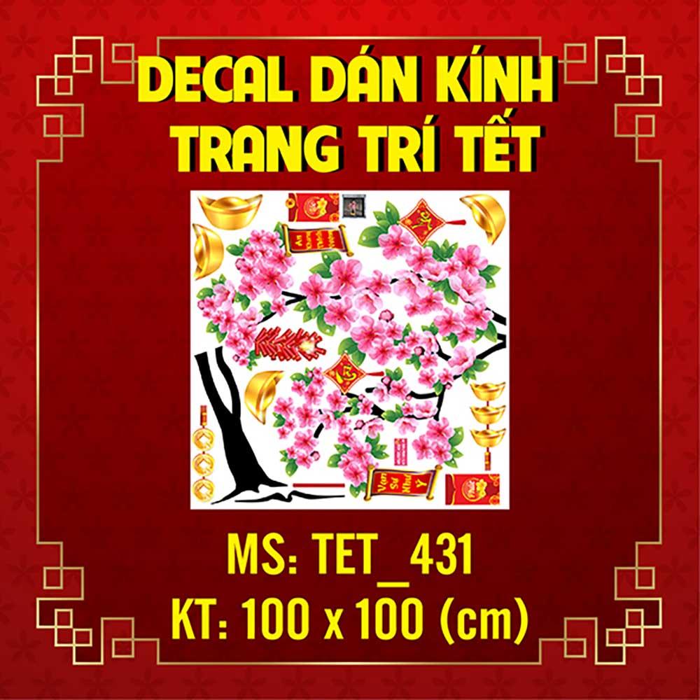 DECAL TRANG TRÍ TẾT 2023 COMBO ĐÔI LÂN VÀ CÂY ĐÀO HỒNG