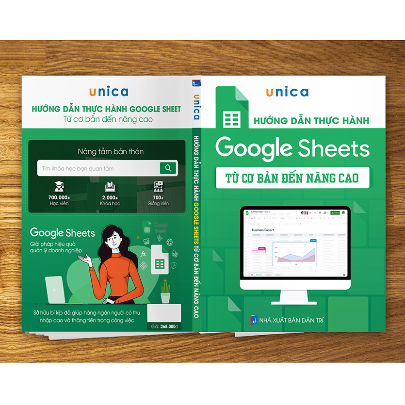 Combo 3 Sách Word - Excel - Google Sheet Tin học văn phòng Unica, Hướng dẫn thực hành từ cơ bản đến nâng cao, in màu chi tiết, TẶNG video bài giảng