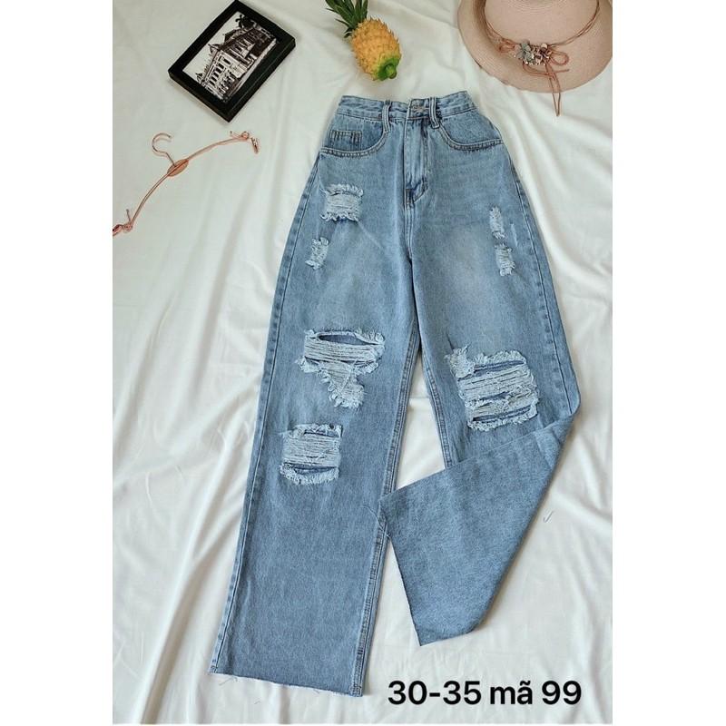 Quần baggy jean nữ ️  ️ Quần baggy jean nữ ống rộng suông kiểu rách size Bigsize đến 80kg MS99 - 2Kjean