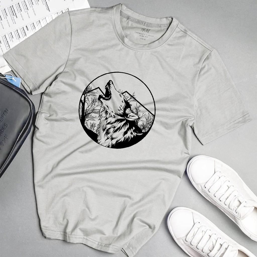 Áo phông nam sói hú phong cách unisex màu xám
