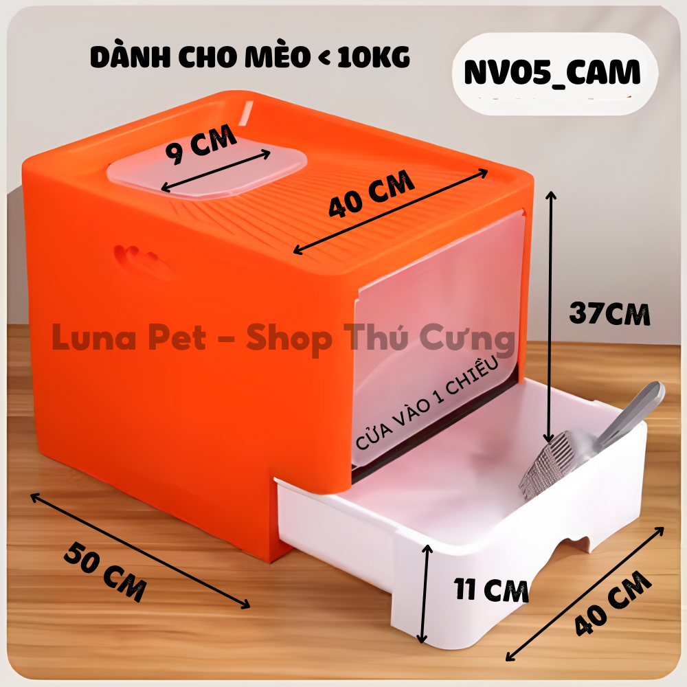 Nhà vệ sinh cho mèo 2 cửa LunaPet NV05 - Nhà vệ sinh mèo lớn với ngăn kéo kín chống văng cát