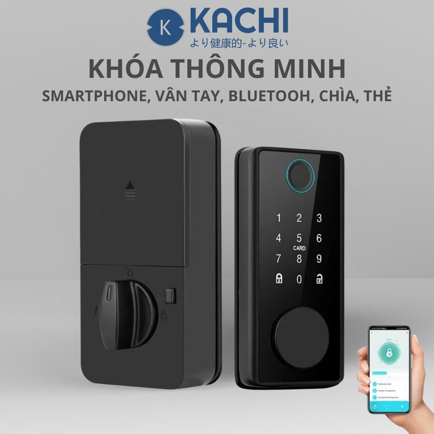 Khóa Cửa Thông Minh Kachi MK44 – Mở Khóa App Tuya + Vân tay + Chìa khóa + Thẻ từ + Mã số - hàng chính hãng