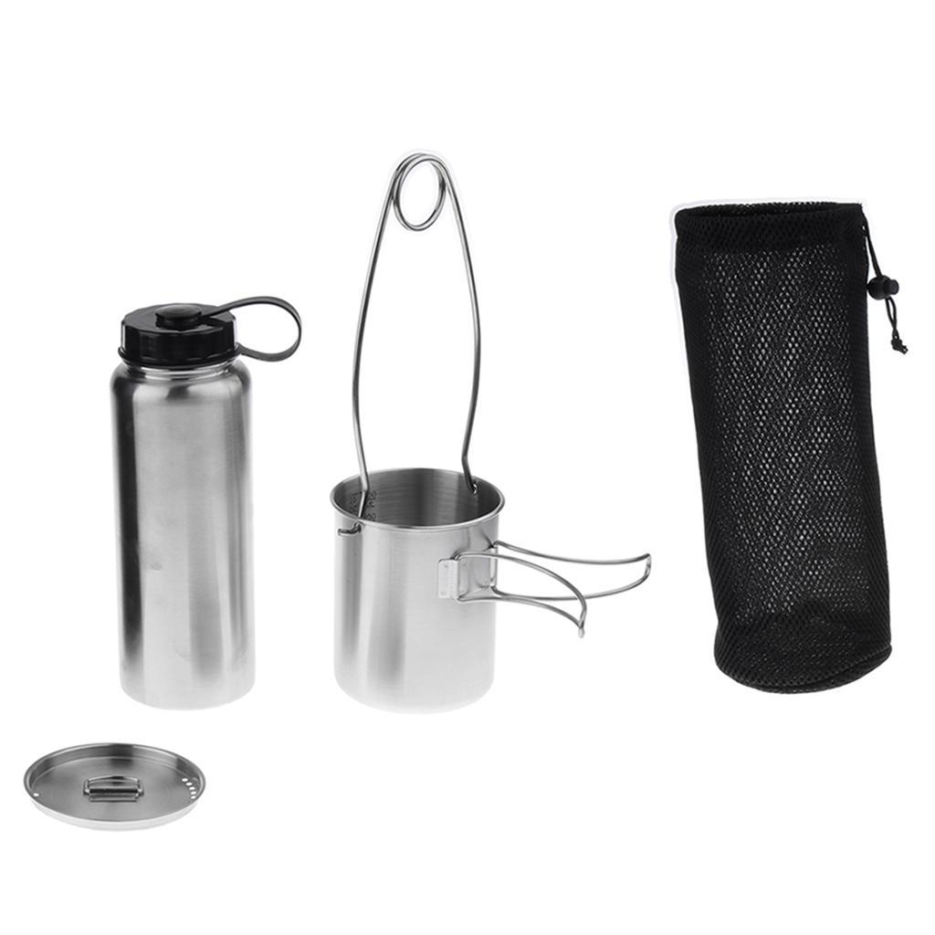 Camping Leak-Proof Water Bottle + Sturdy Cup + Mouth Spreader Bottle Hanger
