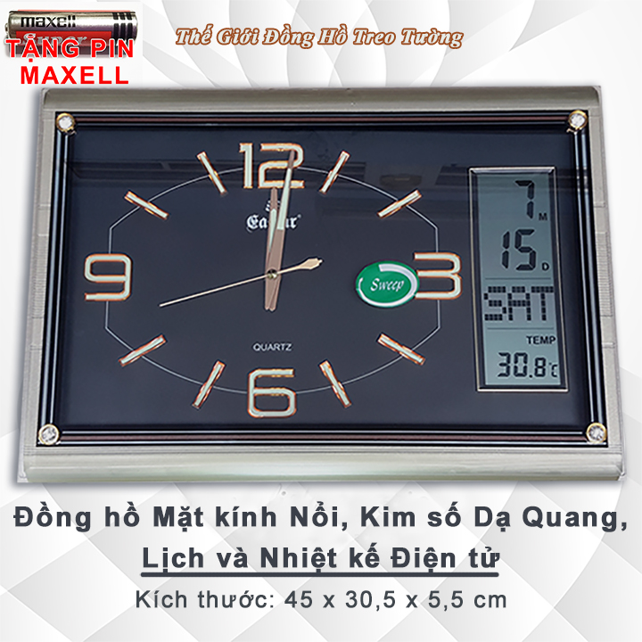 Đồng Hồ Cao Cấp EASTAR Có DẠ QUANG & LỊCH và NHIỆT KẾ ĐIỆN TỬ - Máy KIM TRÔI - Tặng Pin Maxell - Decor Trang Trí Nhà - BH 1 Năm