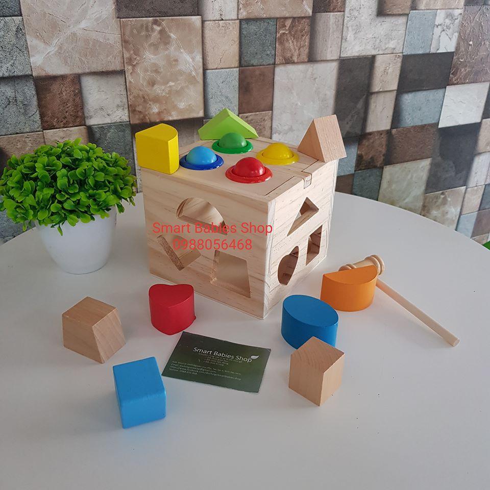 Hộp thả hình đập bóng đa năng bằng gỗ cho bé