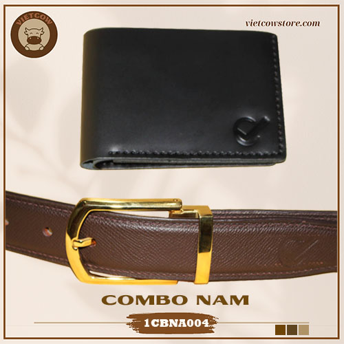 Combo Thời Trang - Ví Nam Da Bò Sáp Dáng Ngang Và Thắt Lưng Nam Da Bò Vegtan_VietCow_1CBNA004