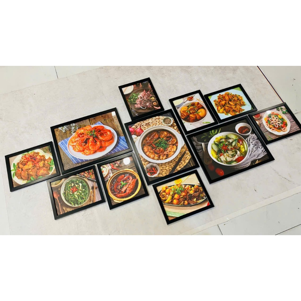 (ẢNH CHỤP THẬT) Bộ 11 khung ảnh treo tường cơm trưa văn phòng trang trí quán ăn,nhà hàng