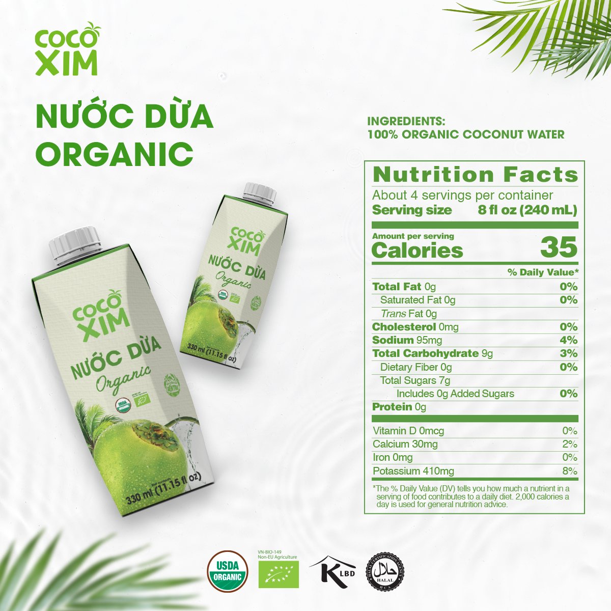 Hộp Nước Dừa Cocoxim Organic 330ml/Hộp