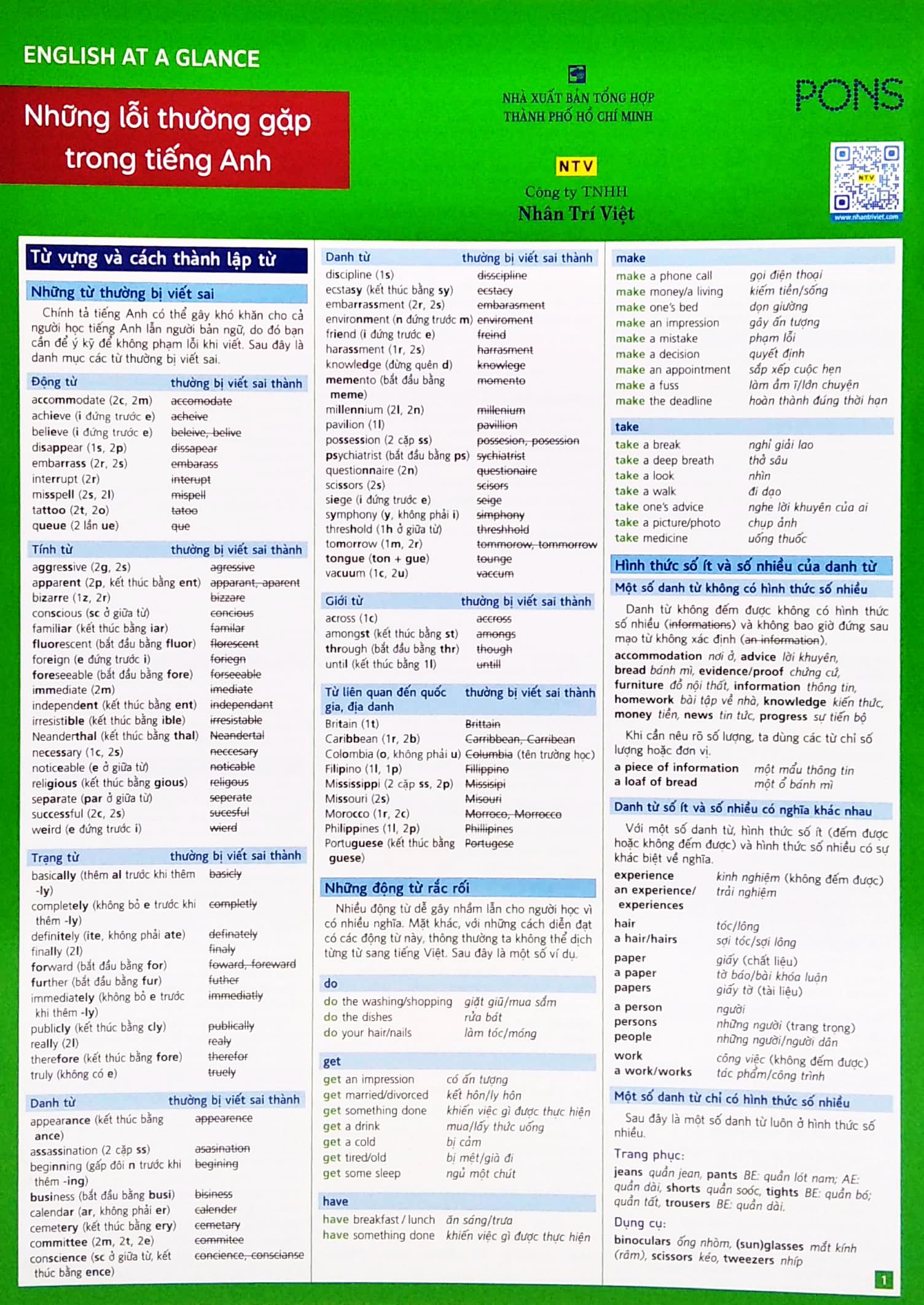 Sách English At A Glance – Những Lỗi Thường Gặp Trong Tiếng Anh