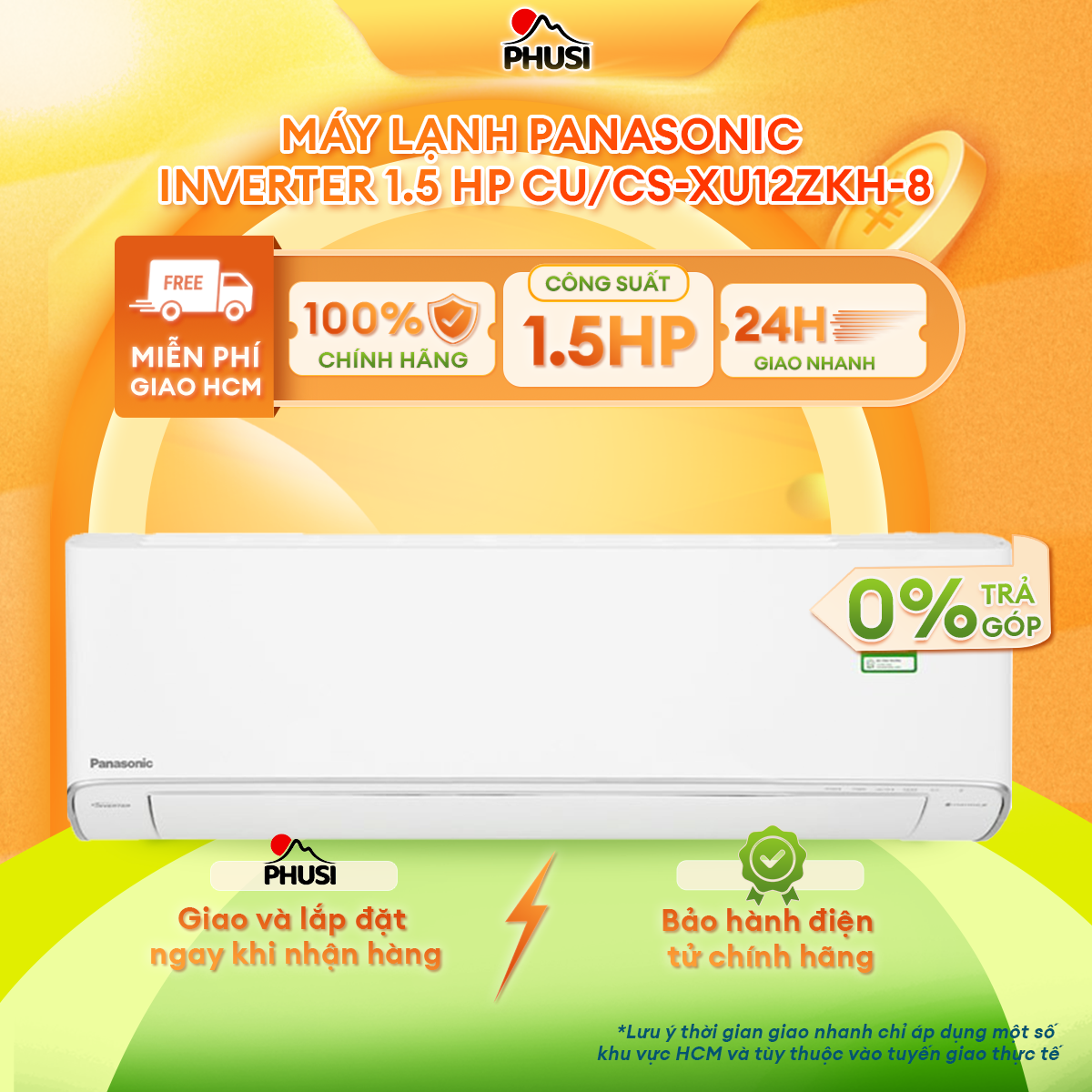 Máy lạnh Panasonic Inverter 1.5 HP CU/CS-XU12ZKH-8 - Hàng chính hãng - Chỉ giao HCM