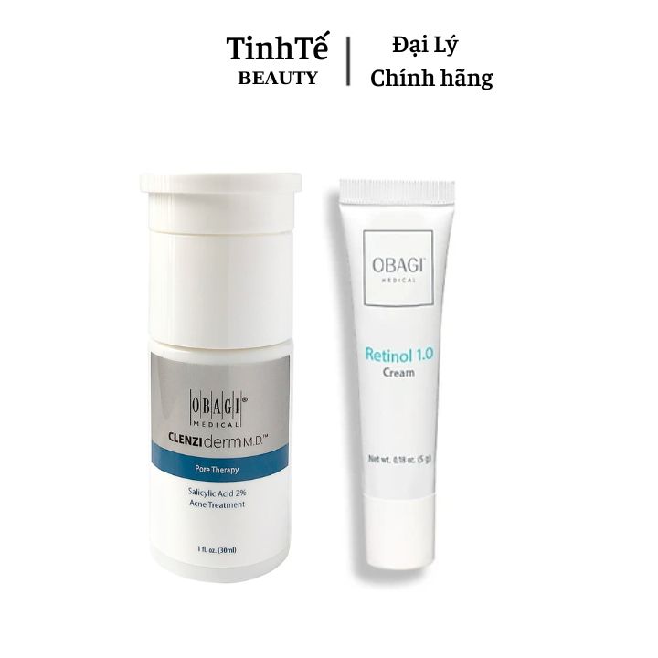 Combo sản phẩm hỗ trợ trị mụn, mờ thâm nám Obagi Retinol 1.0 (5g) Và Obagi Clenziderm Pore 2% BHA (30ml)