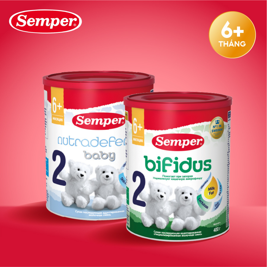 Combo 2 Sữa bột công thức Semper Baby Nutradefense 2 400g/hộp và Semper Bfidus Nutradefense 2 400g/hộp